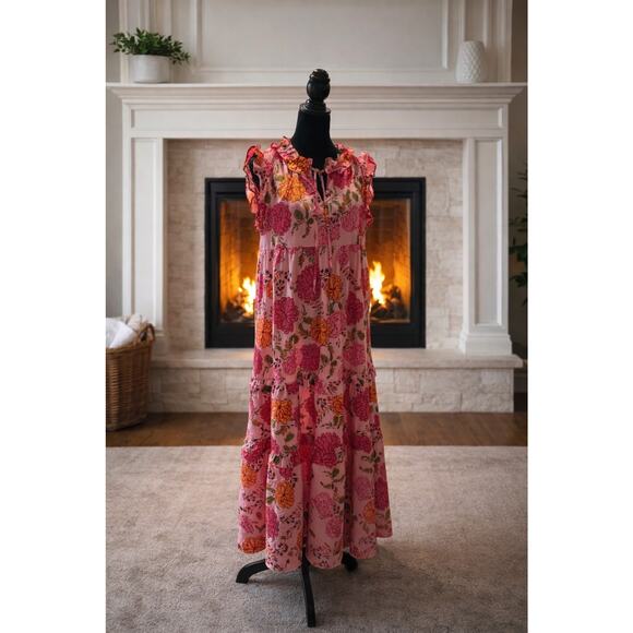 Umgee Dresses & Skirts - Umgee Dress Womens Small Kate Floral Print Midi Dress Ruffled Hem Tiered
